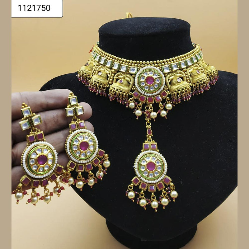 Padmawati Bangles Green Meenakari And Pink Kundan Gold Plated Choker Necklace Set - PBNECK107