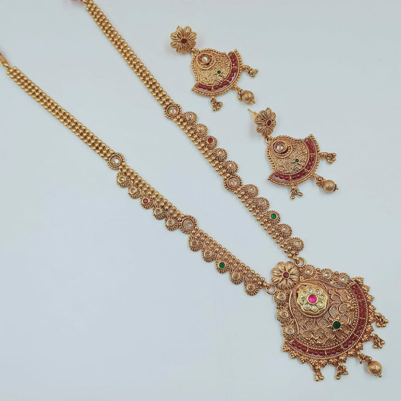 Padmawati Bangles Gold Plated Pink And Green Stone Long Necklace Set
