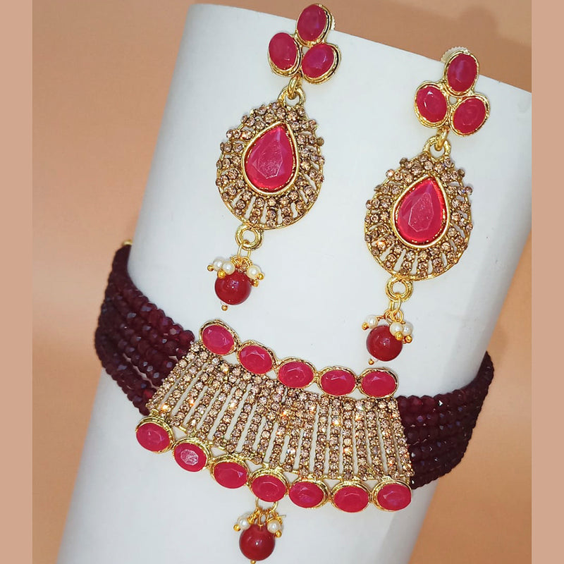 Padmawati Bangles Gold Plated Austrian Stone And Beads Choker Necklace Set