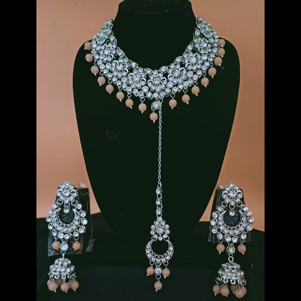 Padmawati Bangles Silver Plated Austrian Stone & Beads Choker Necklace Set