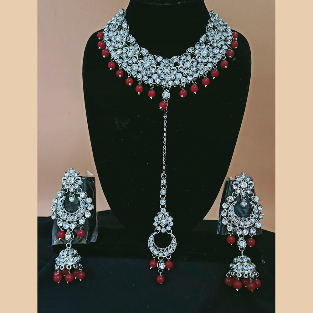 Padmawati Bangles Silver Plated Austrian Stone & Beads Choker Necklace Set