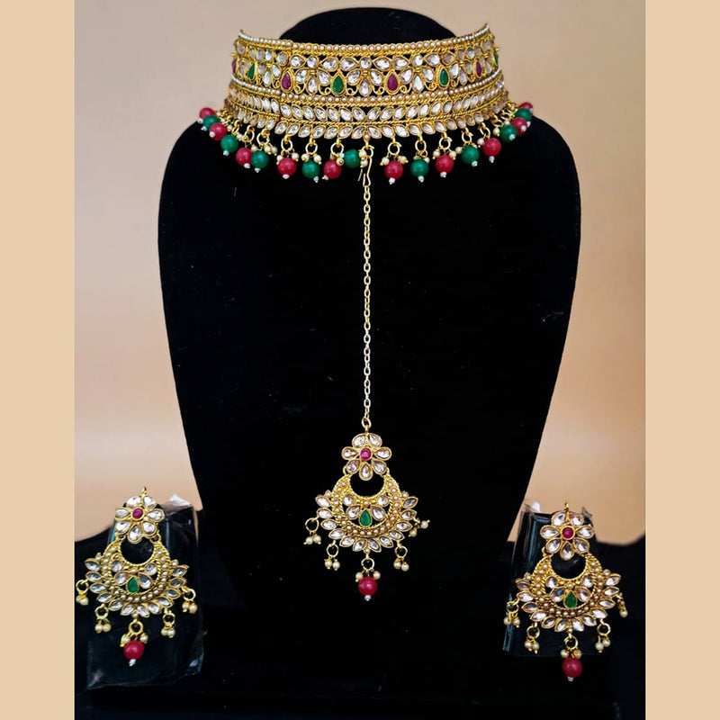 Padmawati Bangles Gold Plated Beads & Kundan Choker Necklace Set