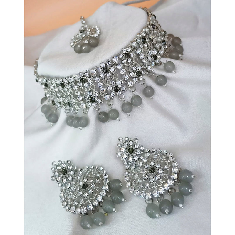 Padmawati Bangles Silver Plated Austrian Stone And Pearl Choker Necklace Set