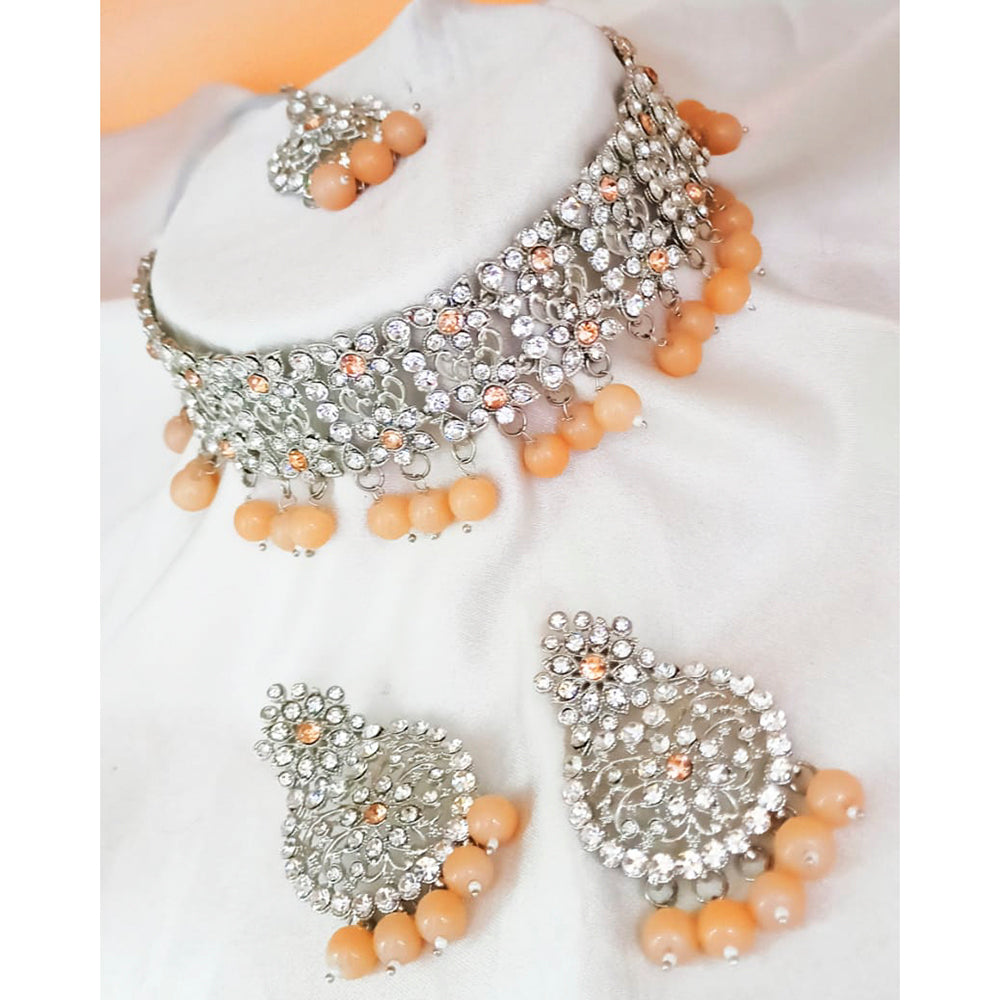 Padmawati Bangles Silver Plated Austrian Stone And Pearl Choker Necklace Set