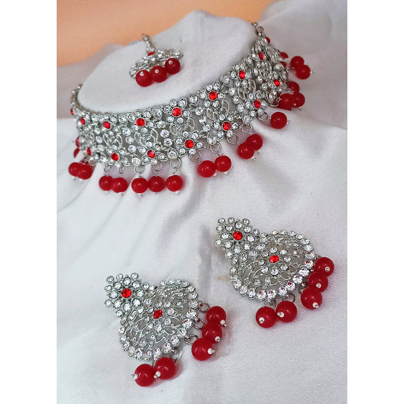 Padmawati Bangles Silver Plated Austrian Stone And Pearl Choker Necklace Set