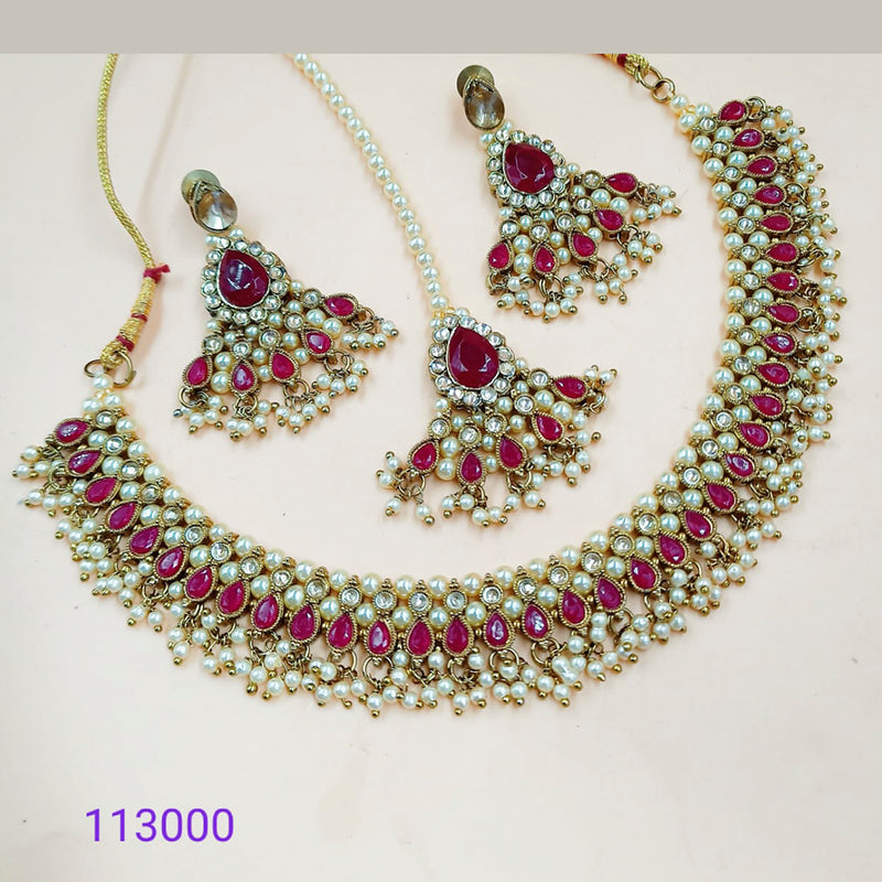 Padmawati Bangles Gold Plated Kundan & Pearl Choker Necklace Set