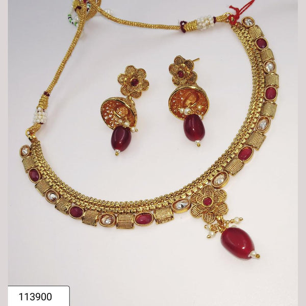 Padmawati Bangles Gold Plated Red Stone Necklace Set - PBNECK36