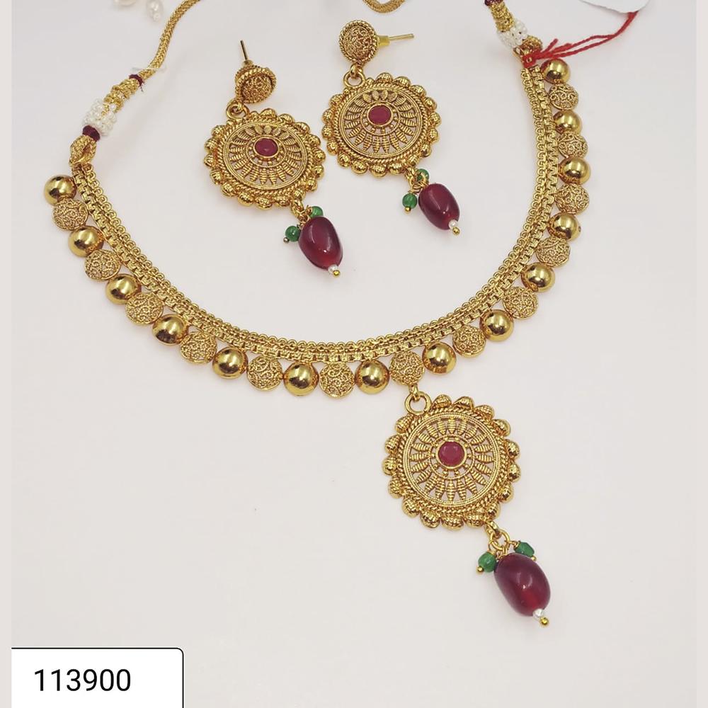 Padmawati Bangles Gold Plated Maroon Stone Necklace Set - PBNECK37