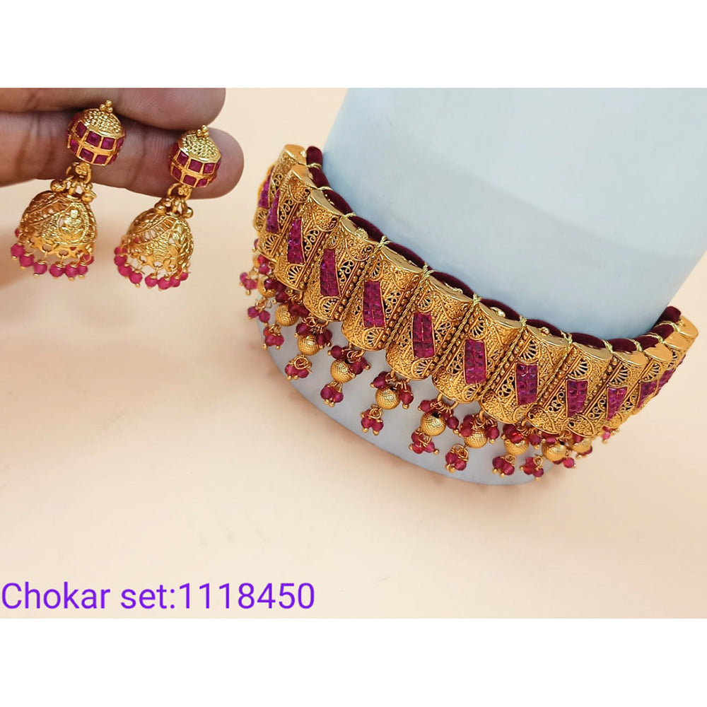 Padmawati Bangles Stone & Pearl Copper Choker Necklace Set