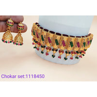 Padmawati Bangles Stone & Pearl Copper Choker Necklace Set