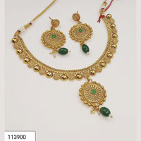 Padmawati Bangles Gold Plated Green Stone Necklace Set - PBNECK40