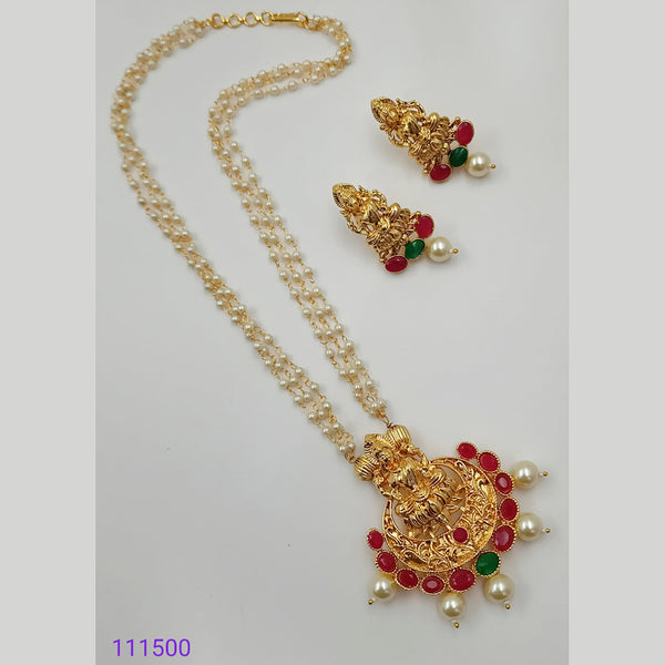 Padmawati Bangles Gold Plated Pink And Green Stone And Pearl Necklace Set