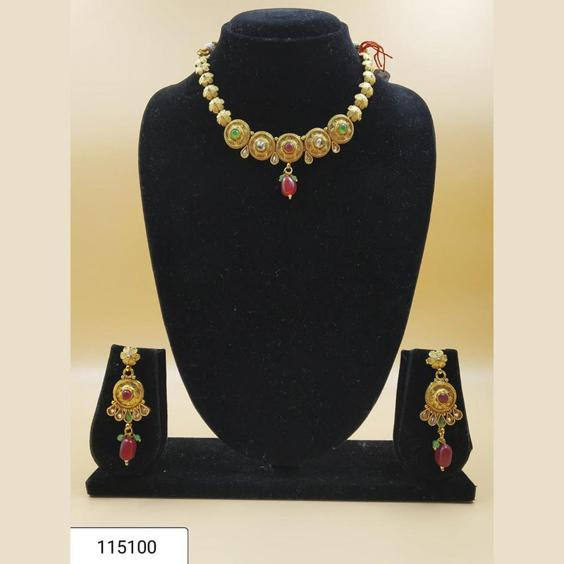 Padmawati Bangles Gold Plated Maroon And Green Kundan Choker Necklace Set - PBNECK50