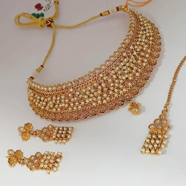 Padmawati Bangles AD Stone And Pearl Copper Choker Necklace Set