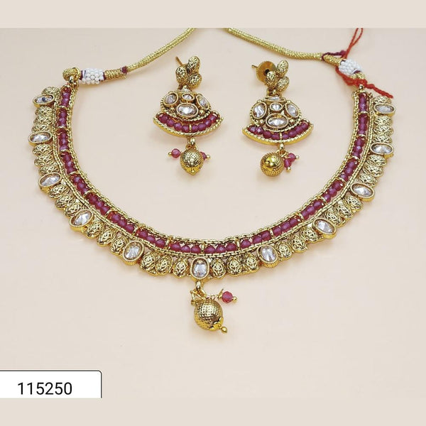 Padmawati Bangles Gold Plated Pink Austrian Stone Necklace Set - PBNECK52