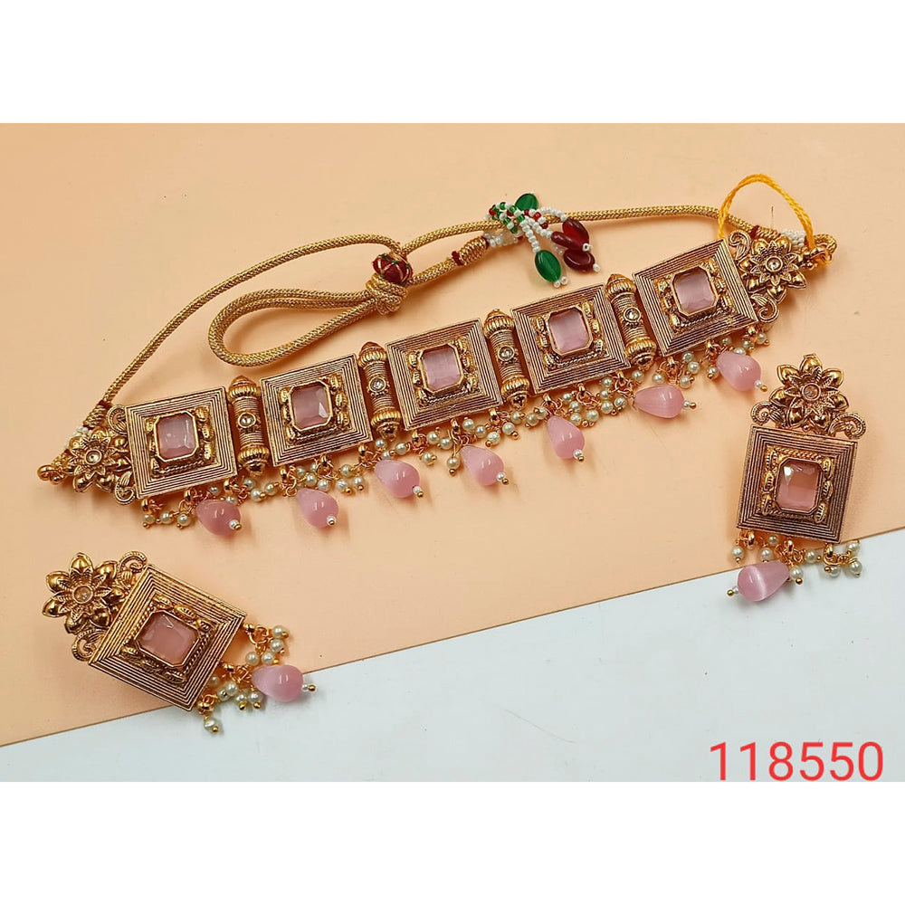 Padmawati Bangles Stone And Pearl Copper Choker Necklace Set