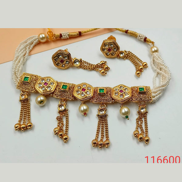 Padmawati Bangles Pota Stone & Kundan Copper Necklace Set