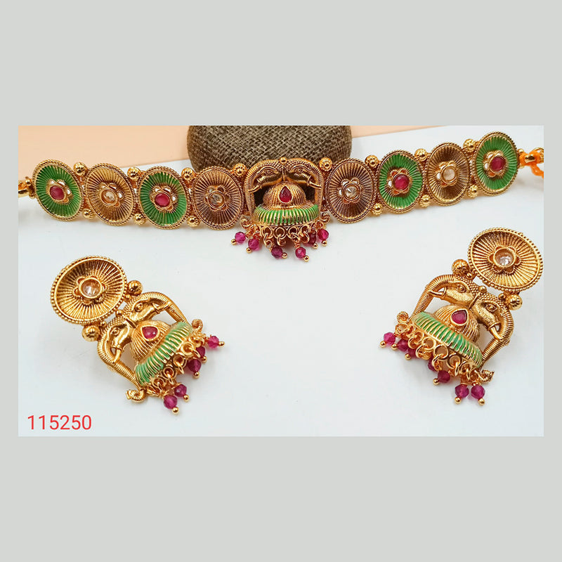 Padmawati Bangles Pink & Green Meenakari Copper Necklace Set