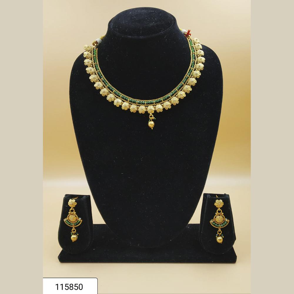 Padmawati Bangles Gold Plated Green Beads Necklace Set - PBNECK64