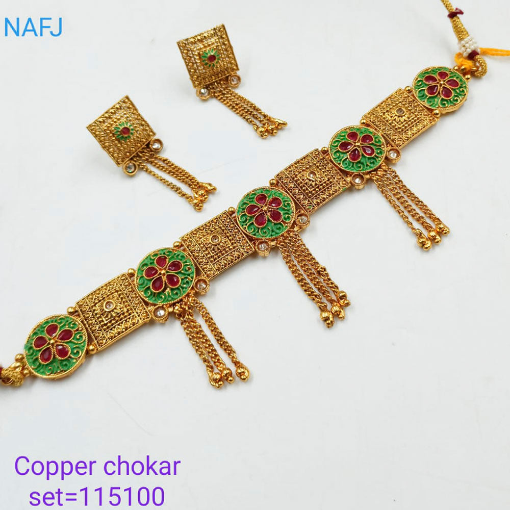 Padmawati Bangles Ad Stone And Meenakari Copper Choker Necklace Set