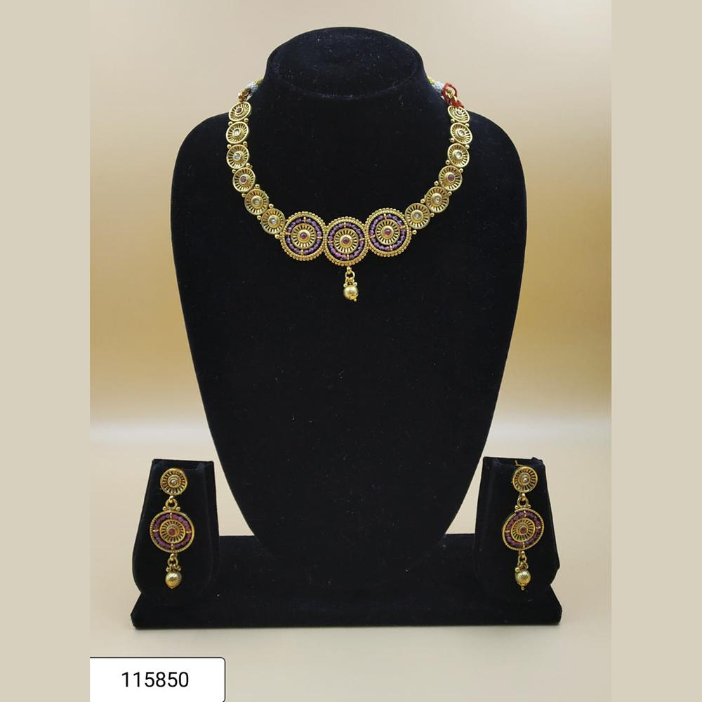 Padmawati Bangles Gold Plated Purple Beads Necklace Set - PBNECK66