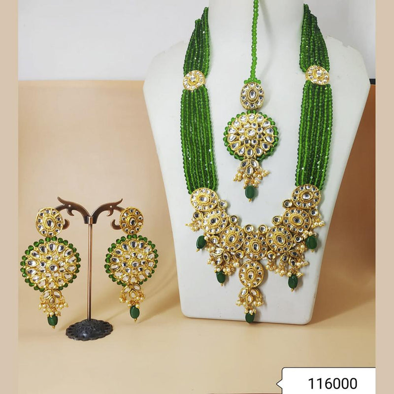 Padmawati Bangles Gold Plated Green Beads And Kundan Necklace Set - PBNECK68