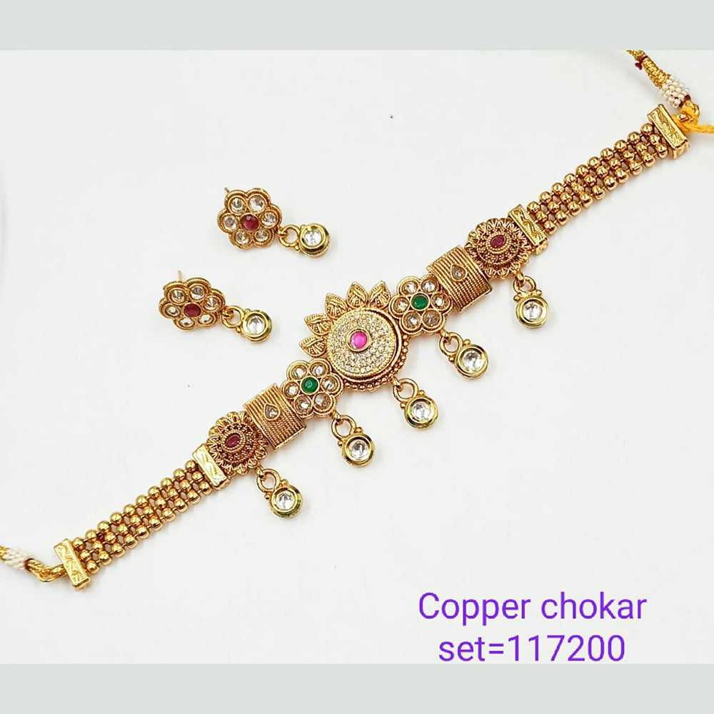 Padmawati Bangles Pota Stone And Pearl Copper Choker Necklace Set