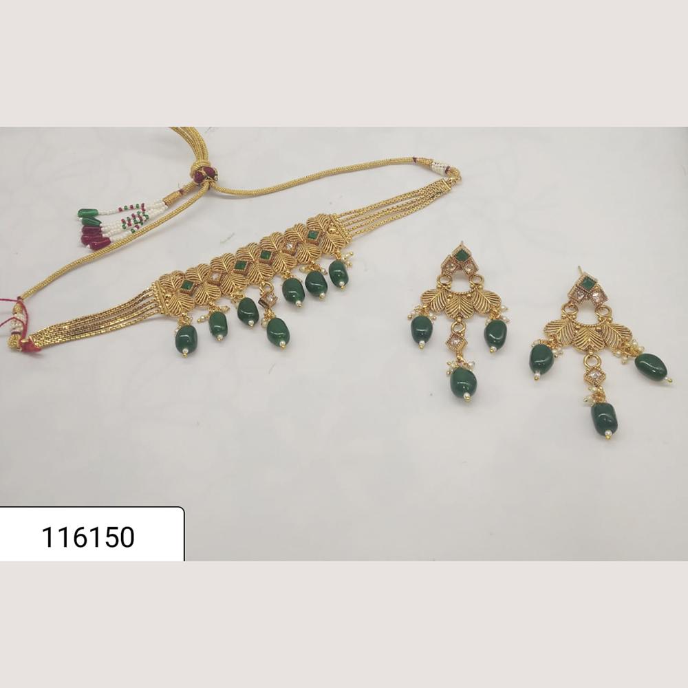 Padmawati Bangles Gold Plated Green Kundan Choker Set Necklace Set - PBNECK72