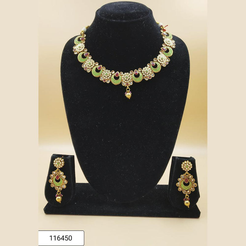 Padmawati Bangles Gold Plated Green Meenakari Austrian Stone Necklace Set - PBNECK76