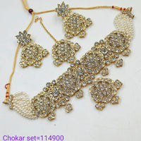 Padmawati Bangles Austrian Stone And Pearl Gold Plated Choker Necklace Set