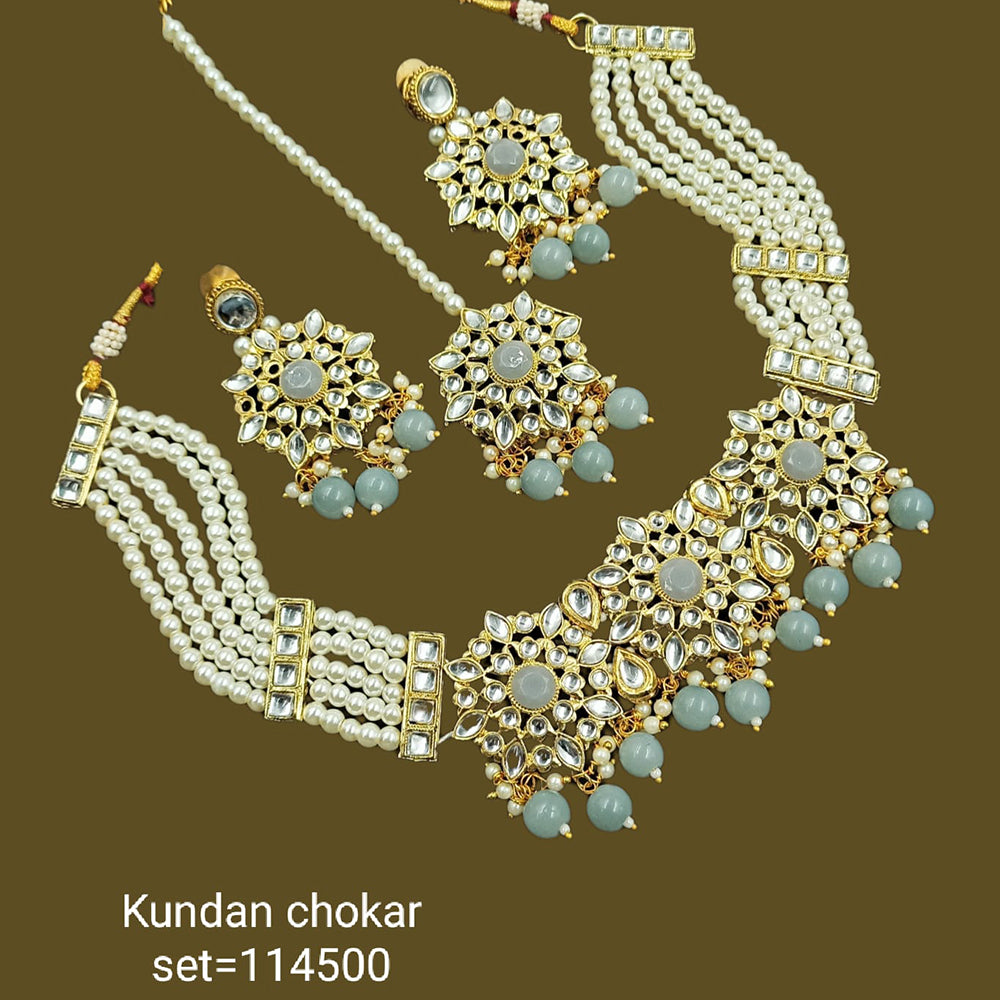 Padmawati Bangles Kundan Stone & Beads Gold Plated Choker Necklace Set