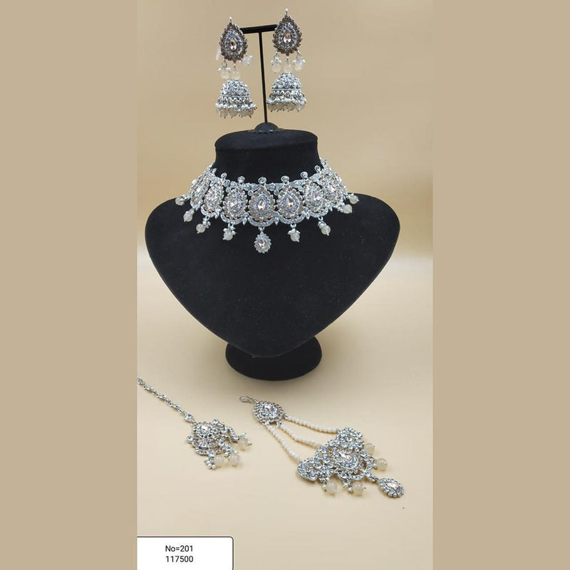 Padmawati Bangles Silver Plated White And Brown Austrian Stone Necklace Set With Maang Tikka  - PBNECK88