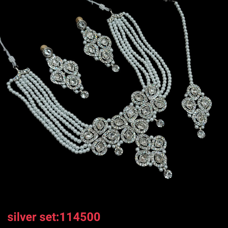 Padmawati Bangles Silver Plated Austrian & Crystal Stone Necklace Set
