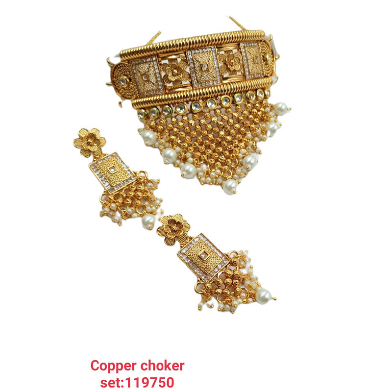Padmawati Bangles Kundan Stone & Pearl Copper Choker Necklace Set