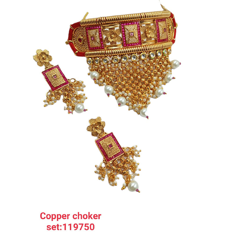 Padmawati Bangles Kundan Stone & Pearl Copper Choker Necklace Set