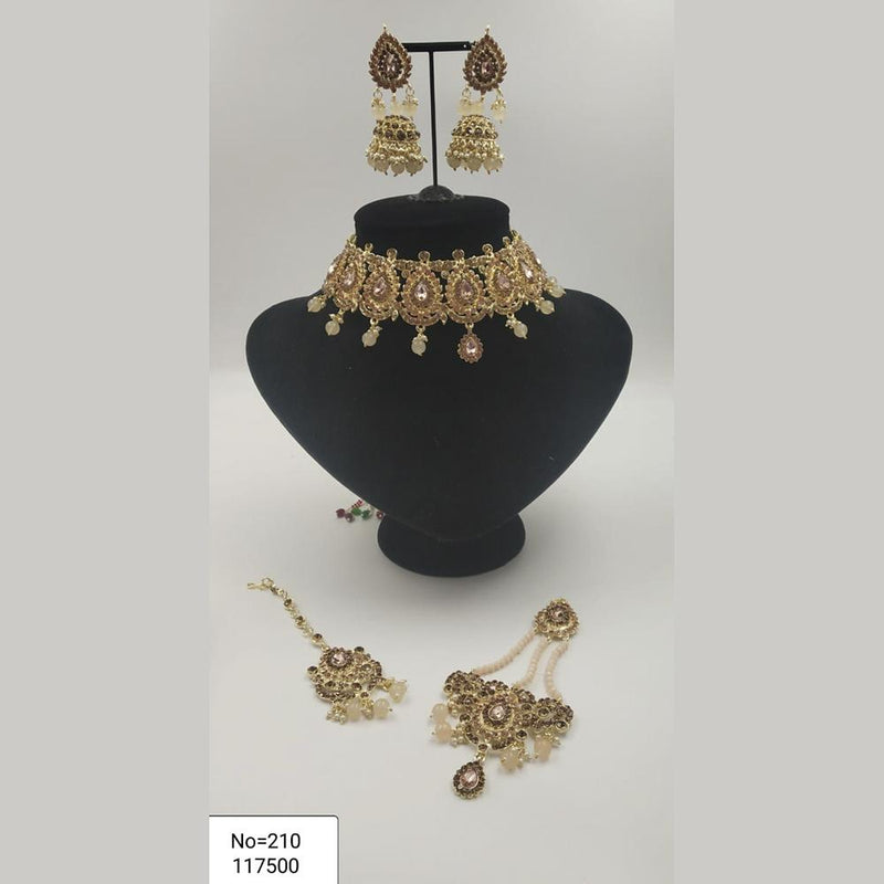 Padmawati Bangles Gold Plated Brown Austrian Stone Necklace Set With Maang Tikka  - PBNECK93