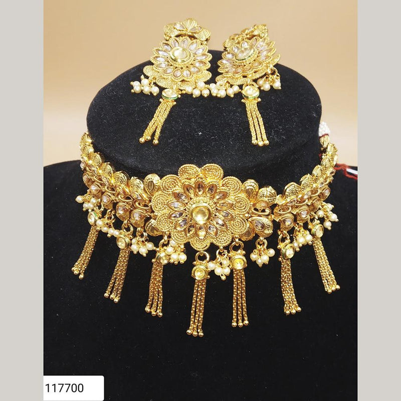 Padmawati Bangles Gold Plated Brown Kundan And Pearl Choker Necklace Set - PBNECK96