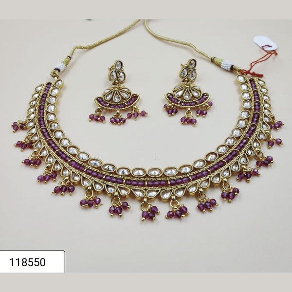 Padmawati Bangles Gold Plated Purple Beads And Kundan Choker Necklace Set - PBNECK98