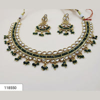 Padmawati Bangles Gold Plated Green Beads And Kundan Choker Necklace Set - PBNECK99