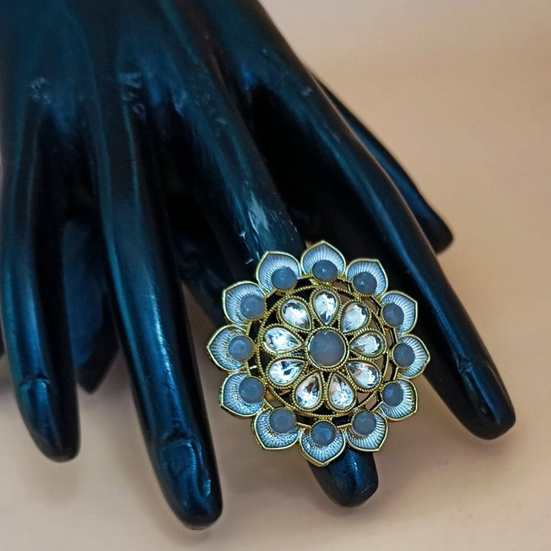 Padmawati Bangles Gold Plated Kundan And Stone Adjustable Single Finger Ring For Women