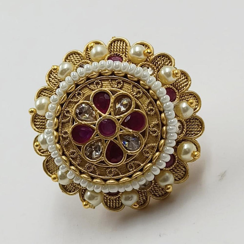 Padmawati Bangles Copper Kundan And Pearl Adjustable Single Finger Ring For Women - PBRING10