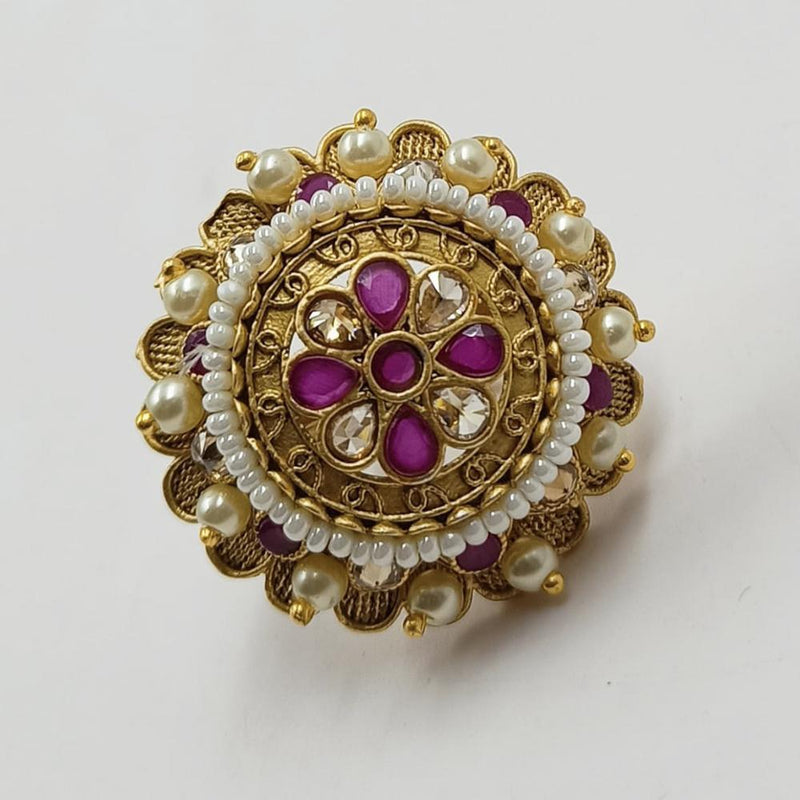 Padmawati Bangles Copper Kundan And Pearl Adjustable Single Finger Ring For Women - PBRING10