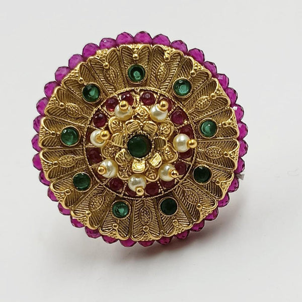 Padmawati Bangles Copper Kundan And Pearl Adjustable Single Finger Ring For Women - PBRING11
