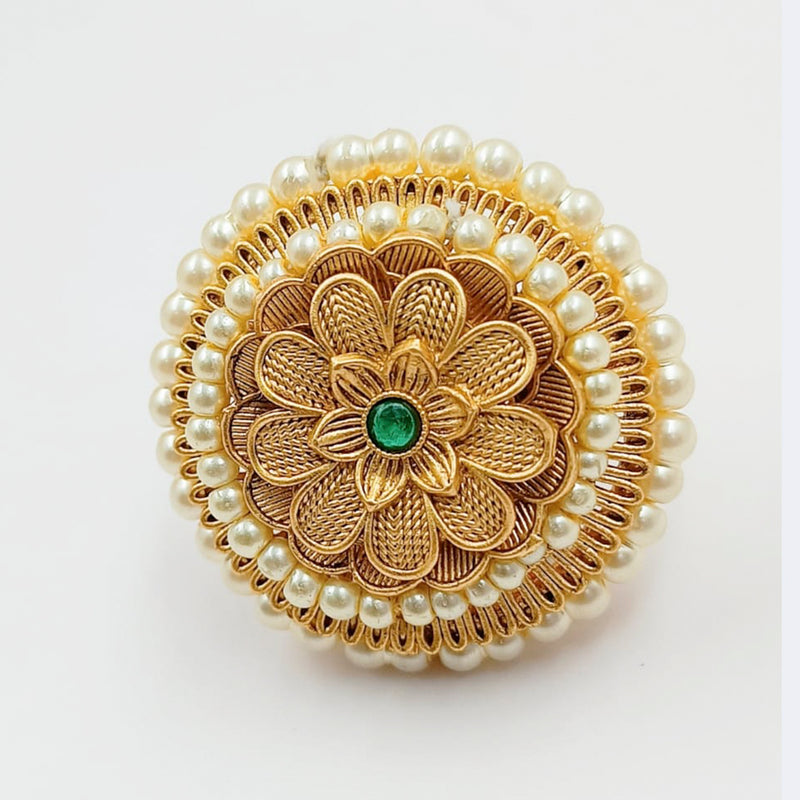 Padmawati Bangles Gold Plated Kundan Adjustable Single Finger Ring For Women