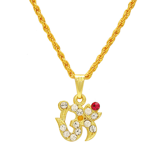 Missmister Pack Of 12 Gold Plated Red & White Austrian Stone Om Chain Pendant   - PCKL0538