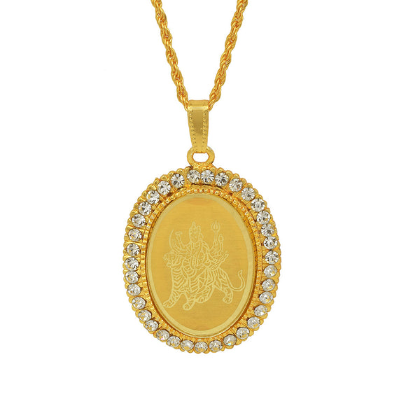 Missmister Pack Of 12 Gold Plated Austrian Stone Durga Sherawali Chain Pendant  - PCKL0936