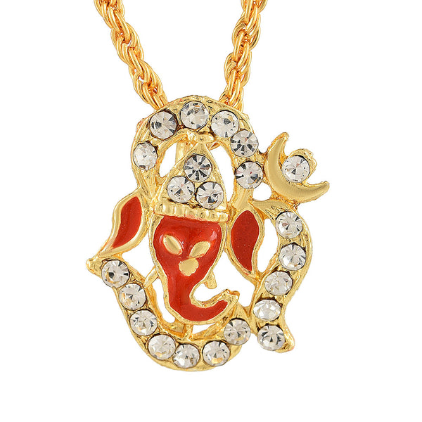 Missmister Pack Of 12 Gold Plated Austrian Stone Om Ganesh Chain Pendant   - PCKL7511