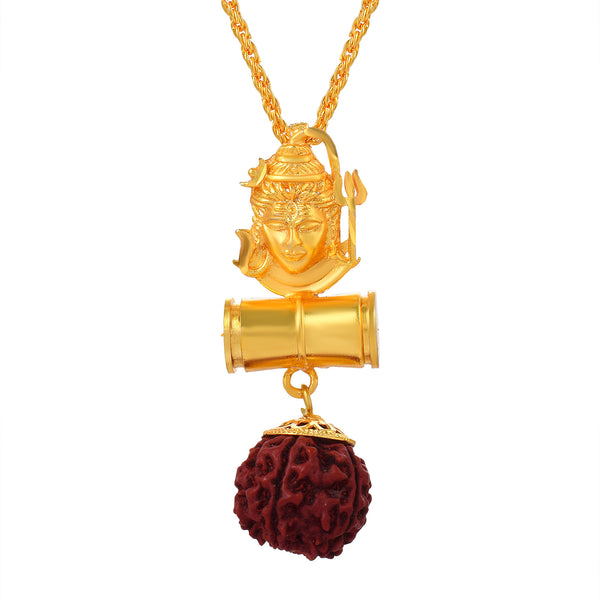 Missmister Brass Shiv Shanker With Damru And Rudraksh Mahadev Chain Pendant Hindu Temple Jewellery (Pcmi5767)