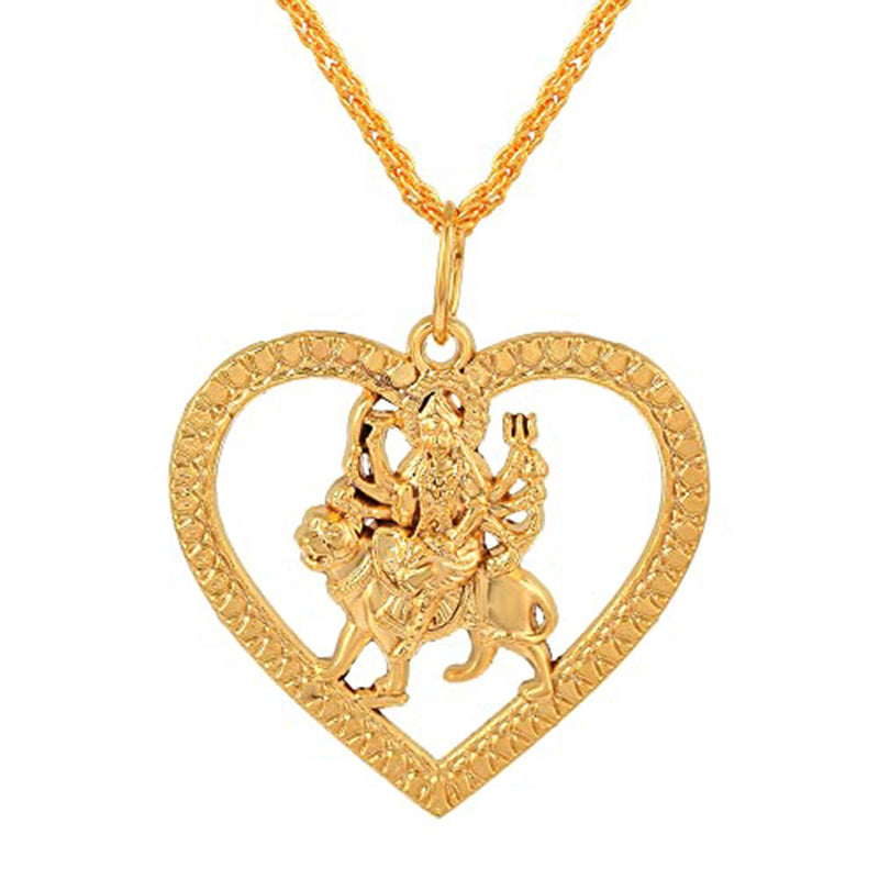 Missmister Pack Of 12 Gold Plated Sherawali Vaishno Devi In Heart Durga Chain Pendant  - PCNI8172