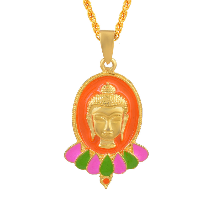 Missmister Brass Gold Plated Saaffron Halo Lord Buddha Pendant Men Jewellery Women Pendant (Pcom4427)